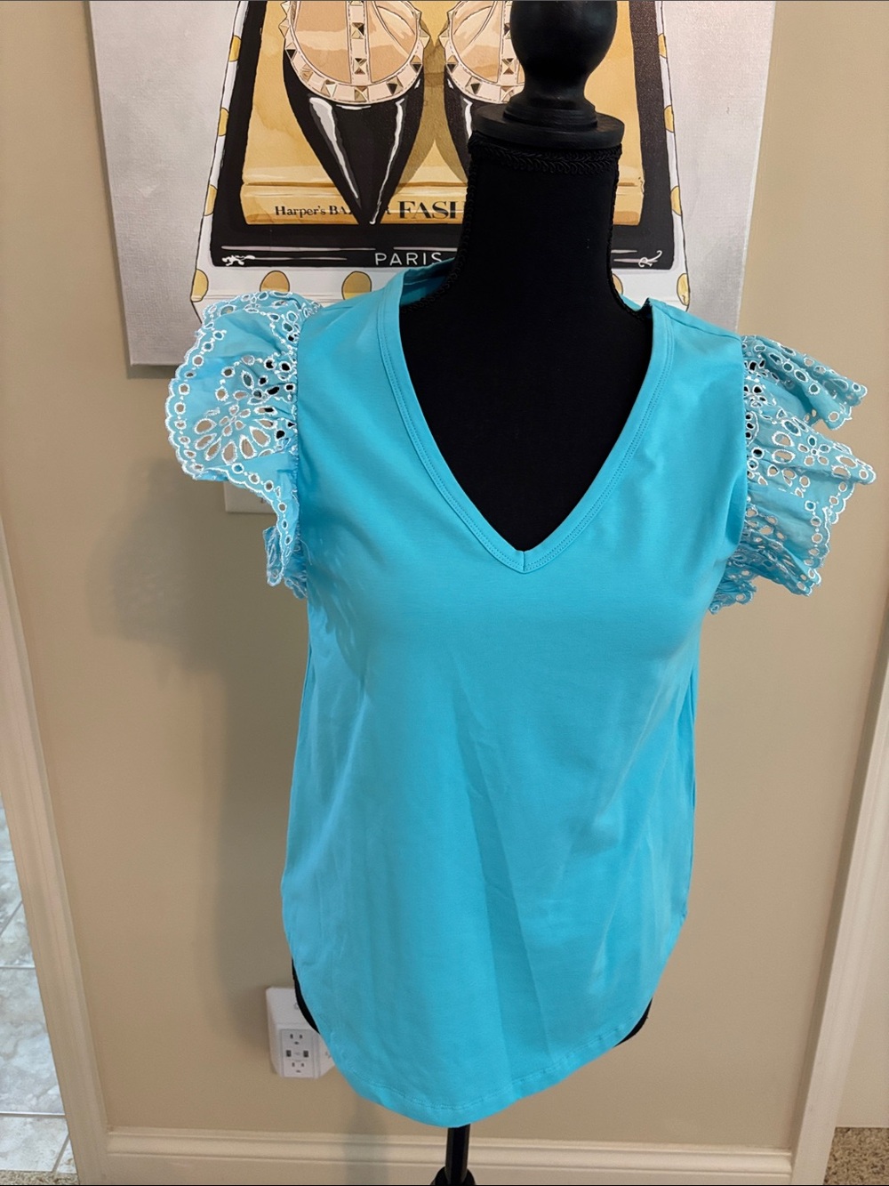 Tyler Boe Turquoise V‑Neck Tank with Eyelet Ruffle Sleeves